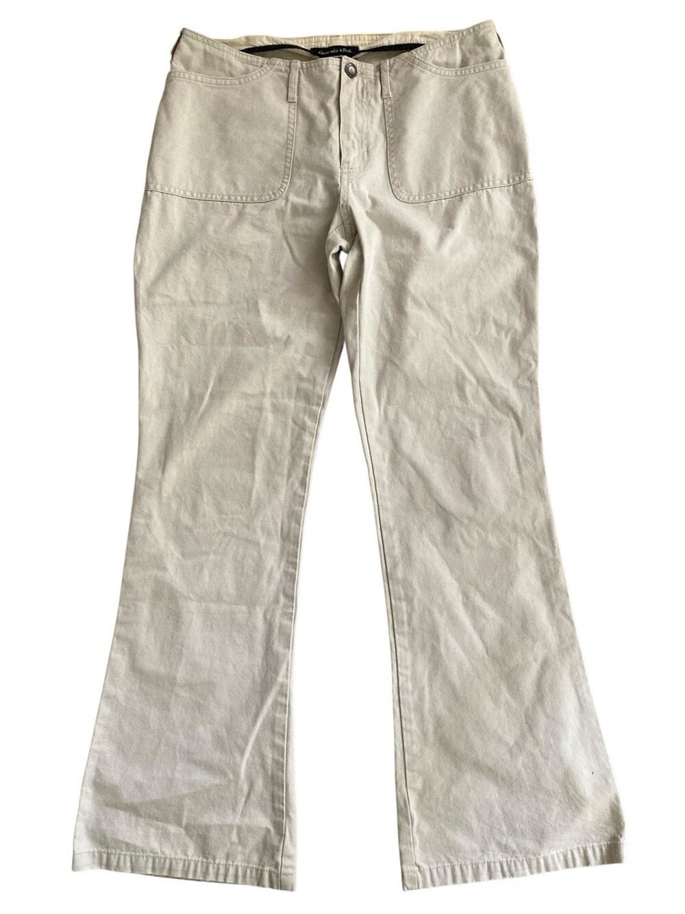 Vintage Abercrombie 90s Y2k Mid Low Rise Stone Cargo Flare Boot Cut Pants Size 6